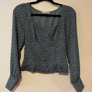 XS forest green and white floral Abercrombie & Fitch blouse